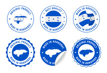Honduras - set of stamps and stickers with map and flag. Best quality. Original product. Vector illustration.