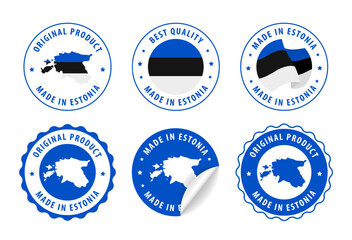 Estonia - set of stamps and stickers with map and flag. Best quality. Original product. Vector illustration.