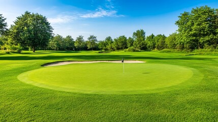 An organized golf course with well-maintained fairways and golfing equipment, Golfing essentials and scenic golf holes set up for leisurely play, Natural photo of