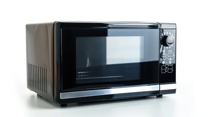 Fototapeta premium Minimalistic microwave oven in black and silver isolated on white background