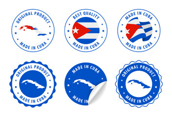 Cuba - set of stamps and stickers with map and flag. Best quality. Original product. Vector illustration.