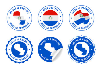 Paraguay - set of stamps and stickers with map and flag. Best quality. Original product. Vector illustration.