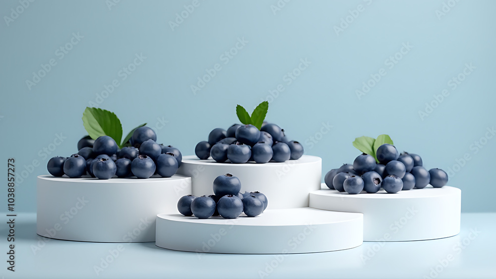 Aufkleber fresh blueberries on minimalist podiums for product display and showcase with clean and modern desig