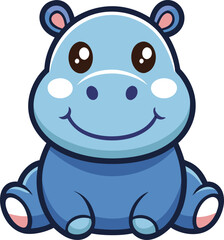Cute Cartoon Blue Hippopotamus Sitting Illustration