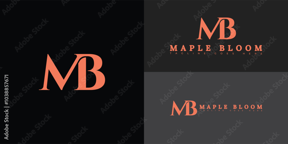 Poster modern initial vector letter mb or bm logo in orange color isolated on multiple background colors. t