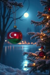 A Christmas tree ball decorated with the flag of Azerbaijan