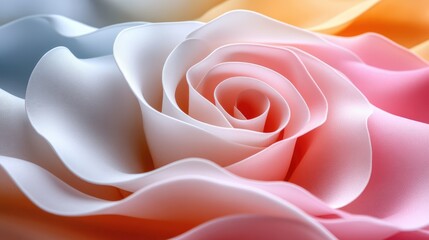 Close up of a blooming pastel rose flower with velvety petals in the background