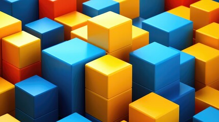 Obraz premium 3d render of a background with blue and yellow cubes forming a geometric pattern