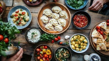 Delicious Food on Rustic Wooden Table