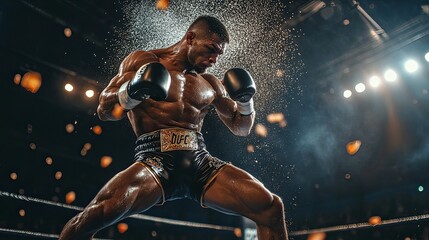 A Muay Thai fighter in mid-air, preparing for a flying knee strike.