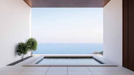 Elegant spa with minimalist design and a view of the ocean, peaceful and modern