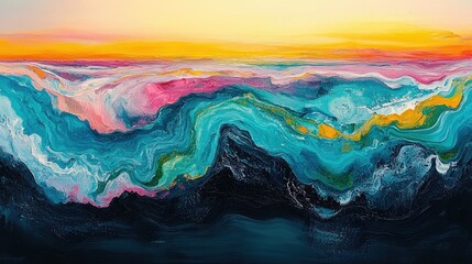 Vibrant abstract background with fluid acrylic like patterns and dynamic swirling movement