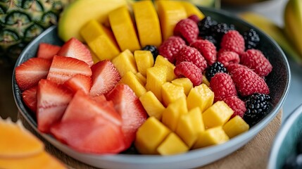Fresh tropical fruits being served at a wellness spa retreat, healthy and vibrant
