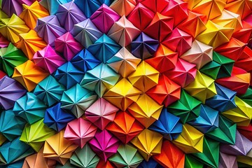 Obraz premium A colorful abstract background featuring polygonal origami paper, perfect for creative designs and artistic projects, radiating creativity and vibrant energy in every layer.