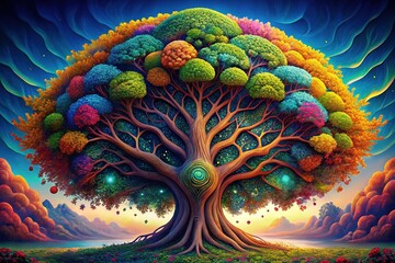 A magnificent Tree of Life representing uniqueness, abundance, and personal growth, perfect for spiritual and nature-themed designs that celebrate the essence of life.