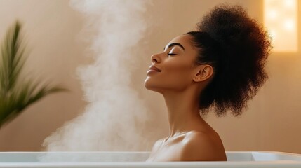 Woman enjoying a detoxifying sauna session, steam and warmth surrounding her