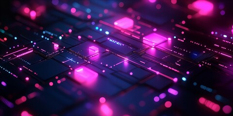 Fototapeta premium Abstract glowing digital background with vibrant neon shapes and patterns, shining futuristic lights in a technological style, deep space atmosphere new beautiful stock image illustration AI