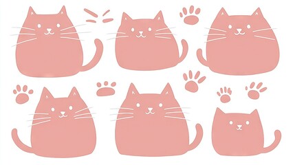   A group of pink cats with paw prints on their heads and backs