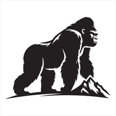 A gorilla in silhouette on a white background in a graphic illustration
