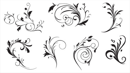 Set of vector black swirls on a white background,
