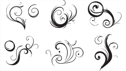 Set of vector black swirls on a white background,