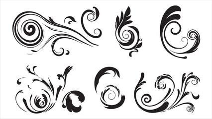 Set of vector black swirls on a white background,