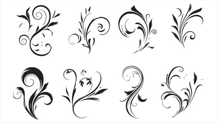 Set of vector black swirls on a white background,