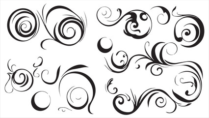 Set of vector black swirls on a white background,
