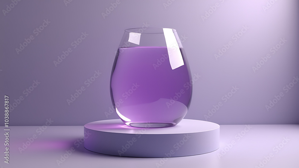 Aufkleber Luxury purple glass features a 3D rendering on a grey podium with soft light and a smooth background for an artistic effect.