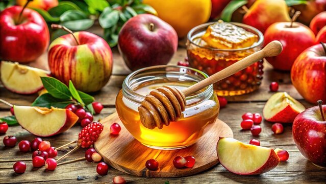 Celebrate Rosh Hashanah with sweet apples dipped in honey, symbolizing a year filled with joy, prosperity, and blessings for our New Year festivities.