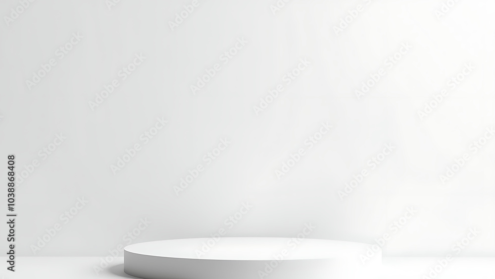 Poster Minimal abstract podium display featuring white background and product branding.
