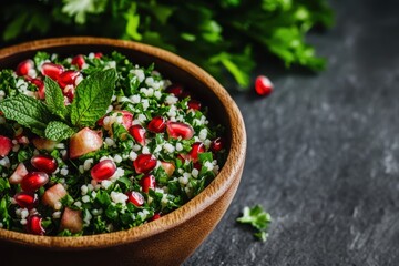Herb salad with bulgur and pomegranate