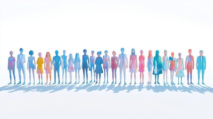 Colorful silhouettes of diverse people standing in a row, showcasing unity and diversity against a bright background.