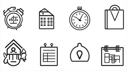 Time, date and address line icon set. Clock, calendar, location pin. Editable stroke. Vector illustration.