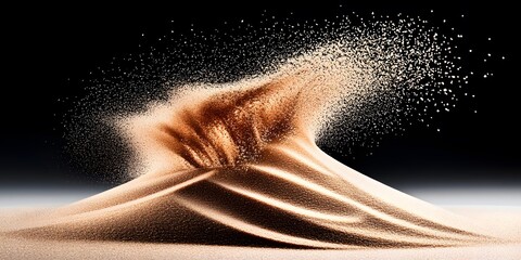 Sand, beautifully scattered on a gray background, photo shoot, 