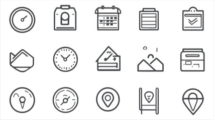 Time, date and address line icon set. Clock, calendar, location pin. Editable stroke. Vector illustration.