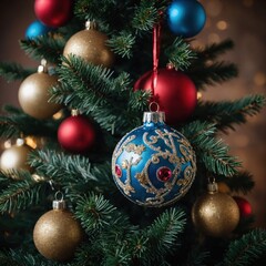 Fototapeta premium Colorful decorations light up the tree
