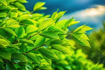 Obraz premium Green leaves dance gracefully as a storm brews, showcasing nature's resilience and beauty amidst the powerful forces, reminding us of life's enduring strength.
