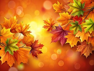 Lively autumn leaves in rich hues adorn an orange backdrop, perfect for Thanksgiving festivities and seasonal celebrations, capturing the essence of fall&acirc;&euro;&trade;s beauty splendidly.