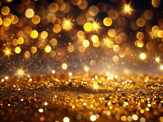 Luminous gold particles shimmer beautifully against a dark, festive backdrop, creating a mesmerizing bokeh effect perfect for celebrating special occasions and memorable events.
