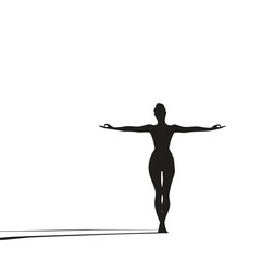 Silhouette of a woman balancing in a yoga pose on a clean white background