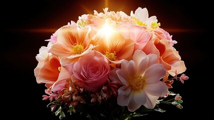   A vase of flowers bathed in sunlight