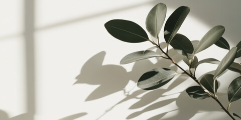 Close up of a plant with leaves on a white wall - Nature