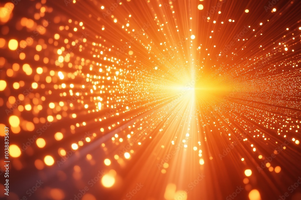 Poster vibrant light burst creating a stunning display of golden particles in a cosmic setting