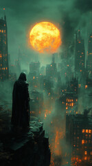 Halloween cyberpunk banner with copy space, dark background