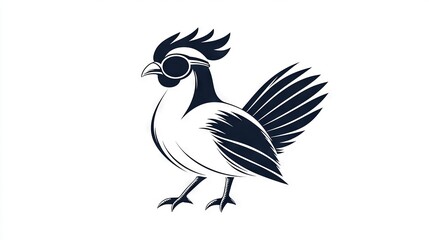 Obraz premium Black-and-white photo of a rooster perched on a white background with 'Rooster' written beside it