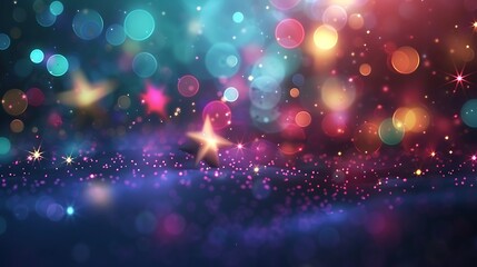 Vibrant Bokeh Lights and Glittering Particles in Abstract Scenes of Blue and Colorful Designs