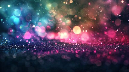 Vibrant Bokeh Lights and Glittering Particles in Abstract Scenes of Blue and Colorful Designs