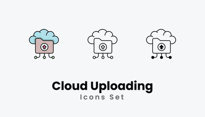 Cloud Uploading Icons thin line and glyph vector icon stock illustration