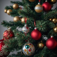 Fototapeta premium Colorful new year’s toys fill the tree with cheer